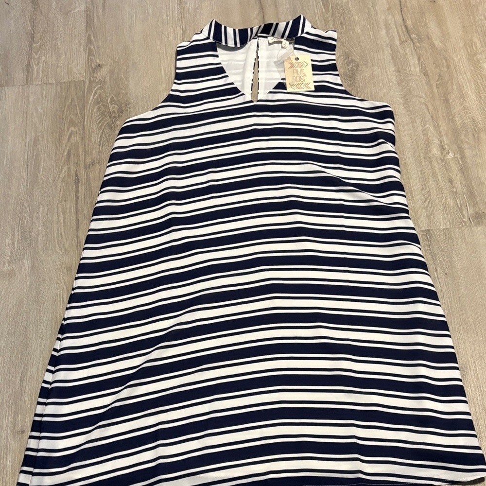 Pink Rose Navy and White Striped Sleeveless Dress